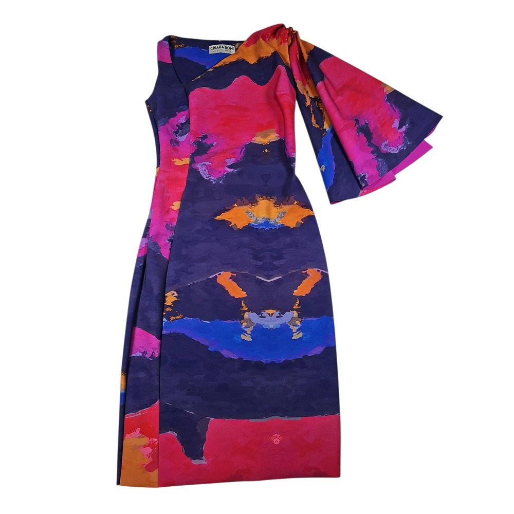 Chiara Boni La Petite Robe Italian Dress Abstract Print One Shoulder 42 US 6 New - Picture 2 of 12